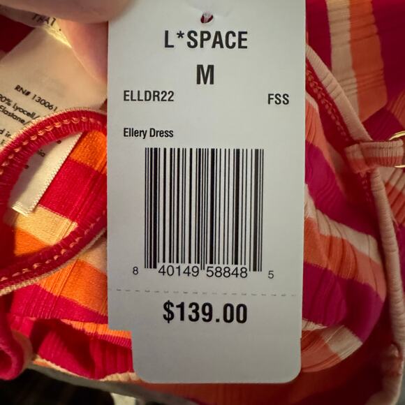 L*Space Ellery Striped Rib Dress Red Adjustable Strap Cutout Women Medium NWT - Picture 7 of 8